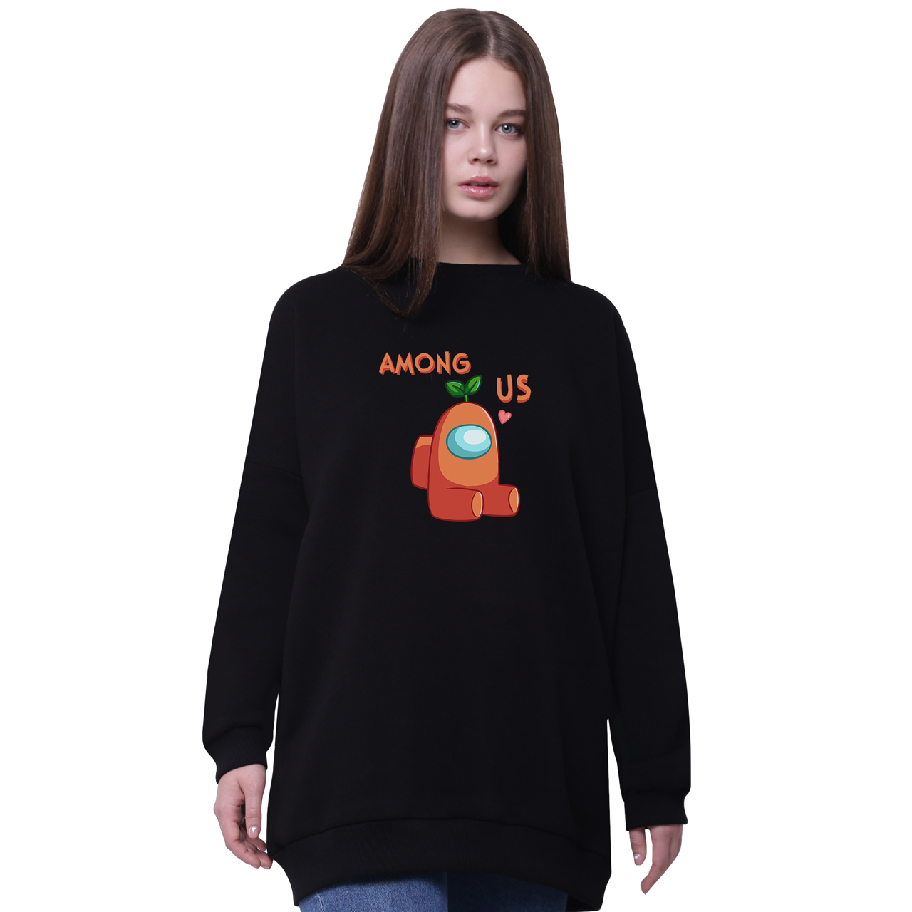 

Свитшот для девочек удлиненный Амонг Ас Оранжевый (Among Us Orange) Черный (35963-2410-8) 176 см