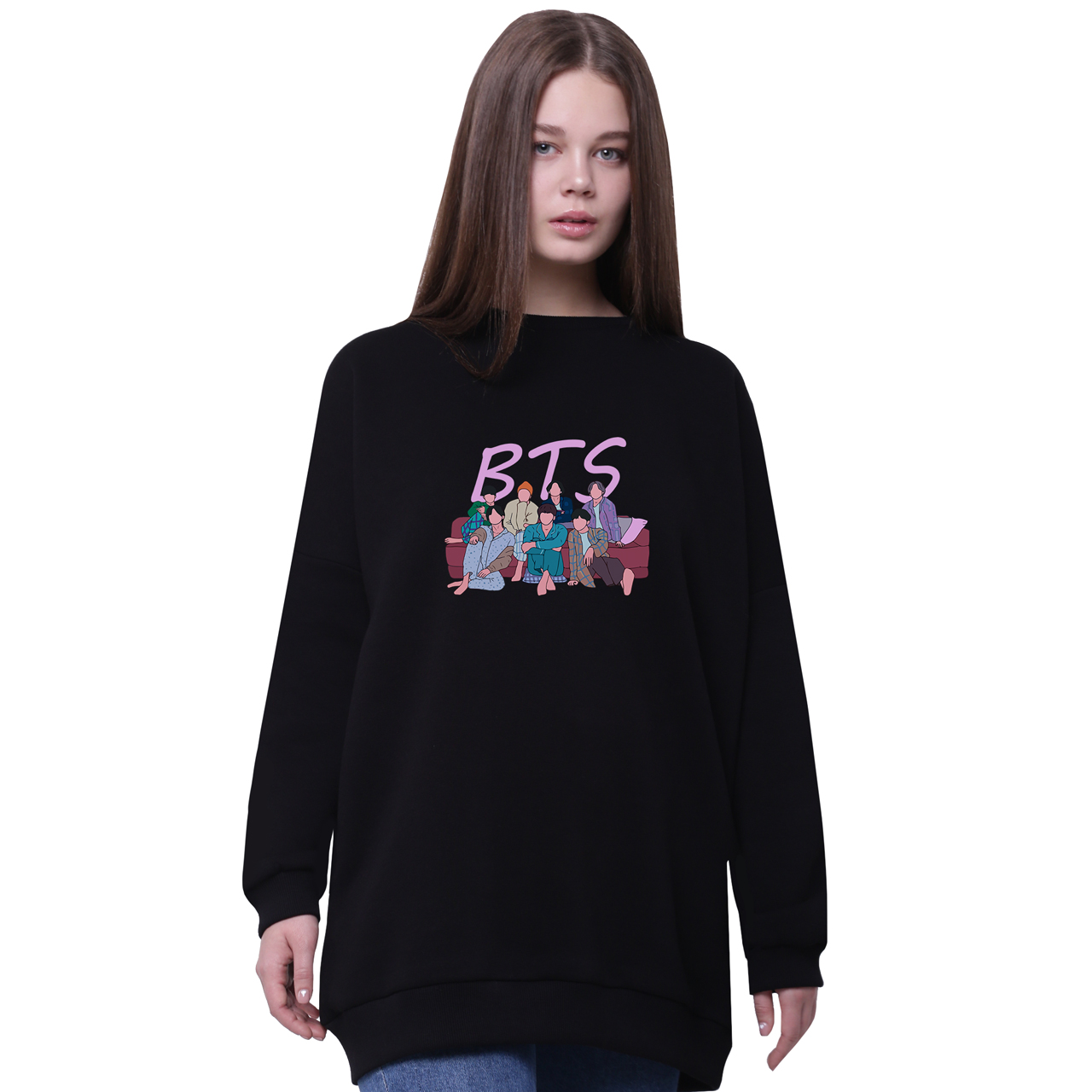 

Свитшот для девочек удлиненный БТС (BTS) Черный (35963-3256-7) 170 см