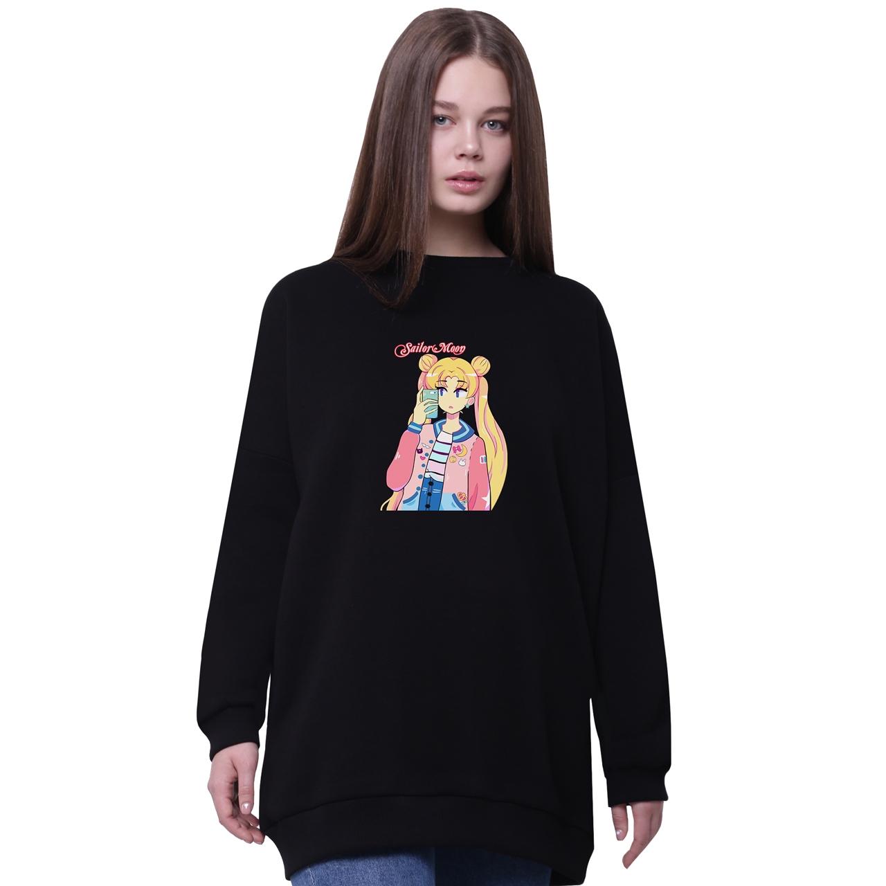 

Свитшот для девочек удлиненный Сейлор Мун (Sailor Moon) Черный (35963-2924-7) 170 см