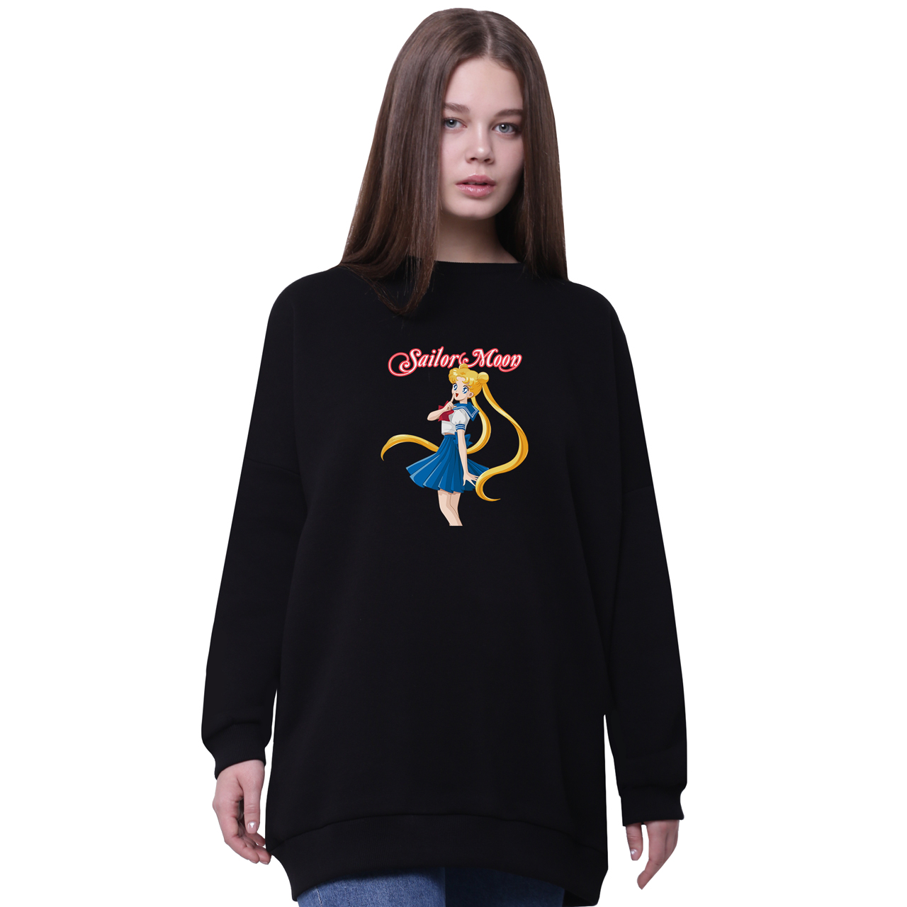 

Свитшот для девочек удлиненный Сейлор Мун (Sailor Moon) Черный (35963-2928-4) 152 см