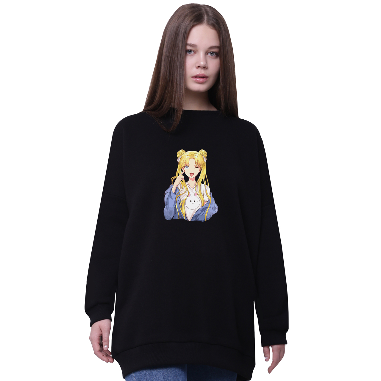 

Свитшот для девочек удлиненный Сейлор Мун (Sailor Moon) Черный (35963-2925-8) 176 см