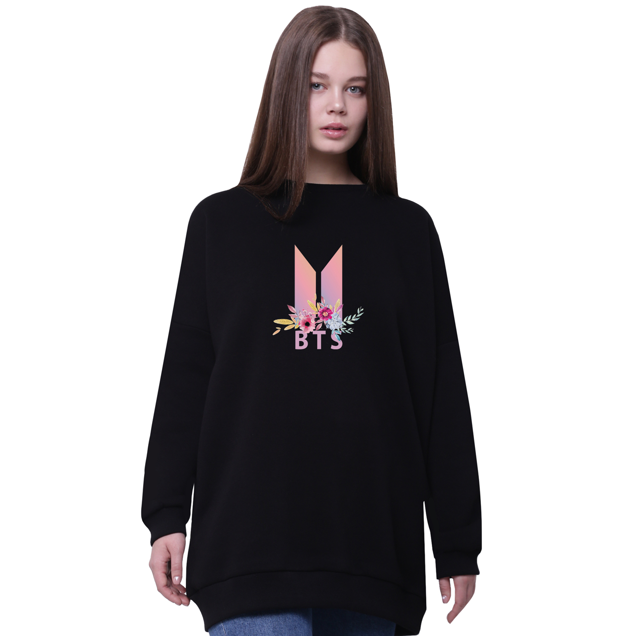 

Свитшот для девочек удлиненный БТС (BTS) Черный (35963-1081-2) 140 см