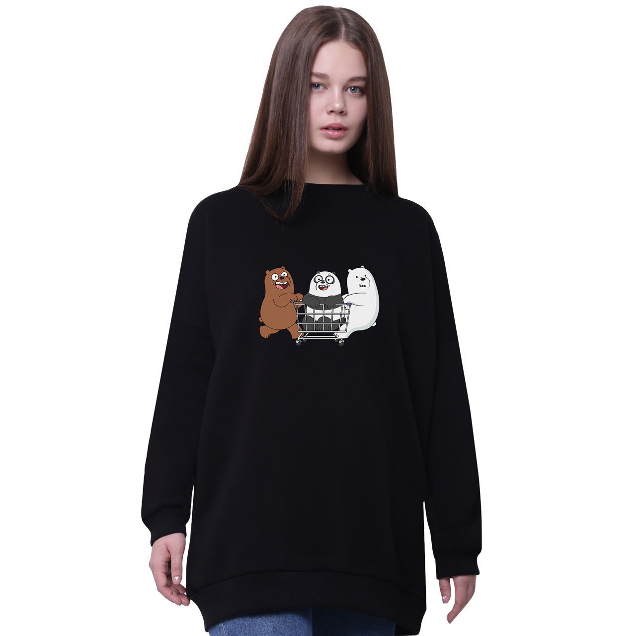 

Свитшот для девочек удлиненный Вся правда о медведях (We Bare Bears) Черный (35963-2891-8) 176 см