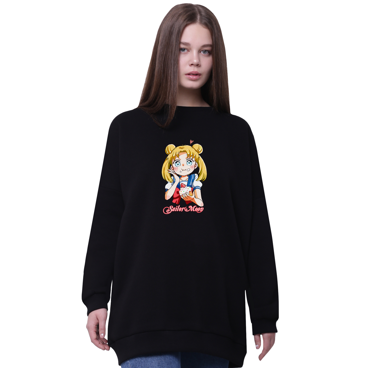 

Свитшот для девочек удлиненный Сейлор Мун (Sailor Moon) Черный (35963-2917-1) 134 см