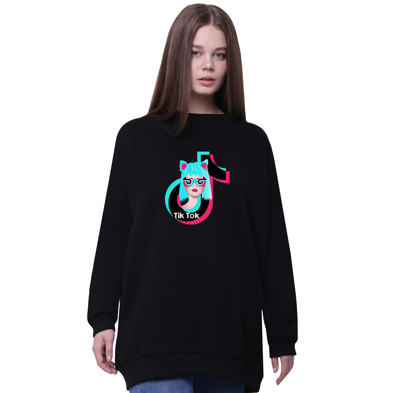 

Свитшот для девочек удлиненный ТикТок (TikTok) Черный (35963-1648-7) 170 см