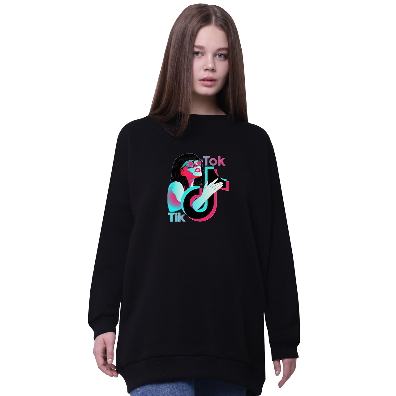 

Свитшот для девочек удлиненный ТикТок (TikTok) Черный (35963-1647-5) 158 см