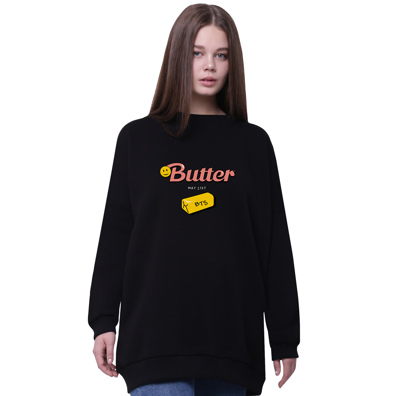 

Свитшот для девочек удлиненный БТС (Butter BTS) Черный (35963-3257-5) 158 см