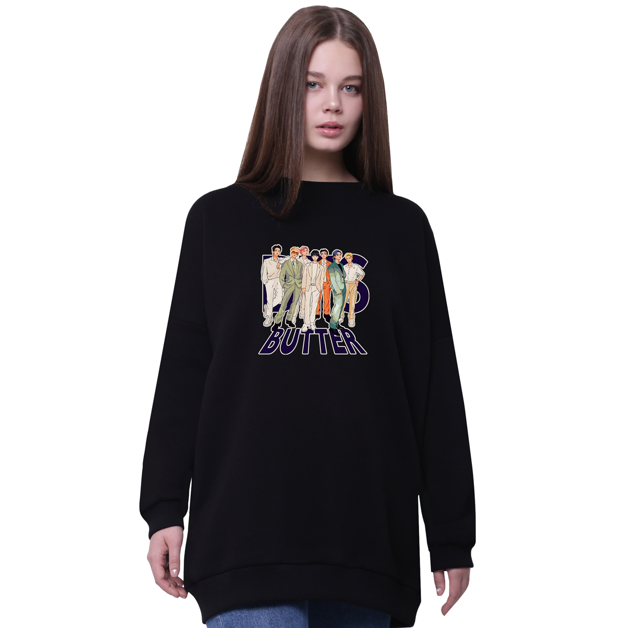 

Свитшот для девочек удлиненный БТС (BTS) Черный (35963-3271-4) 152 см
