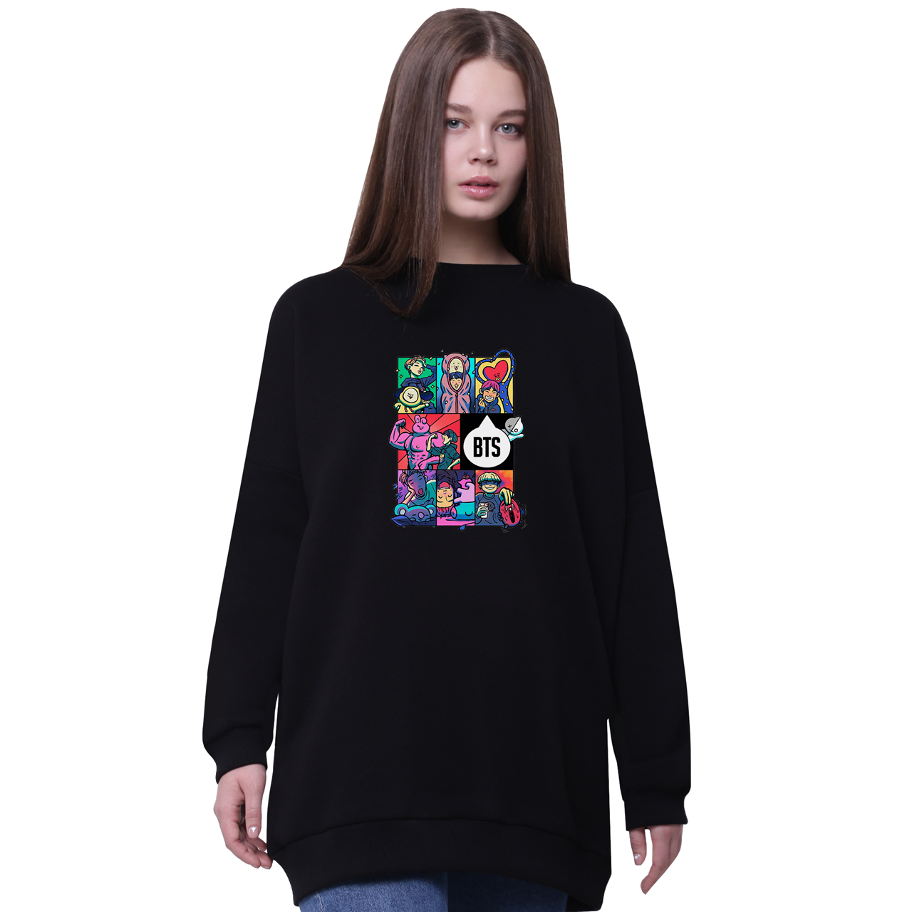 

Свитшот для девочек удлиненный БТС (BTS) Черный (35963-1078-5) 158 см