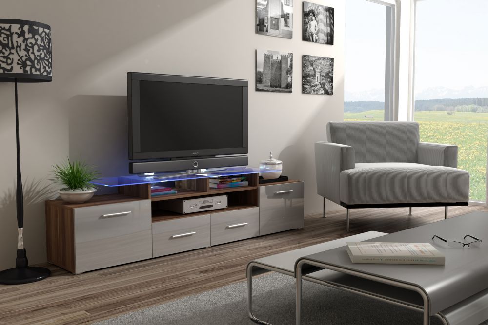 

ТВ тумба RTV EVORA Cama meble корпус - слива мат, фронт - сірий глянець