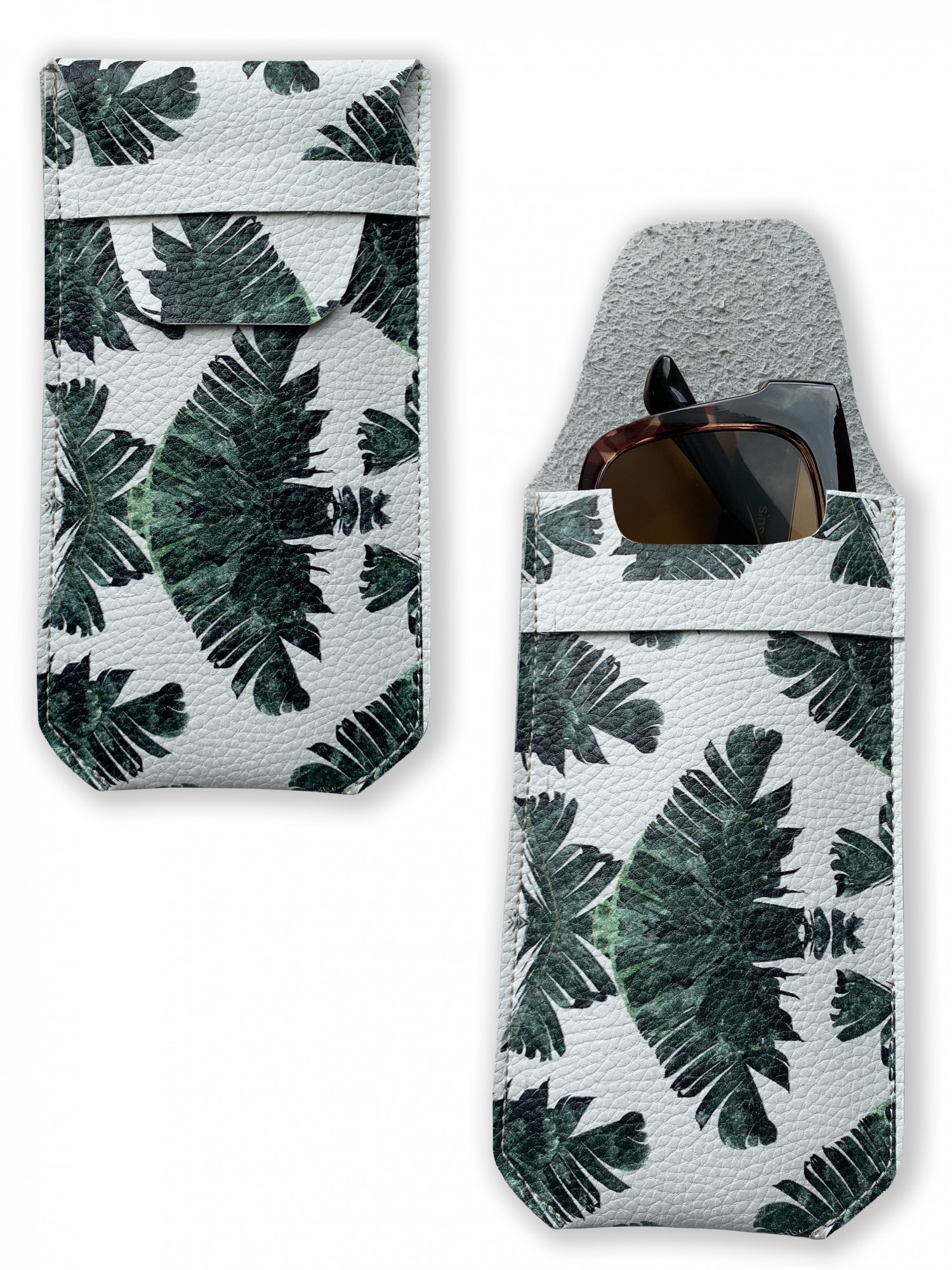 

Чехол для очков футляр из екокожи c тропическим зеленым дизайном Tropical Leaves