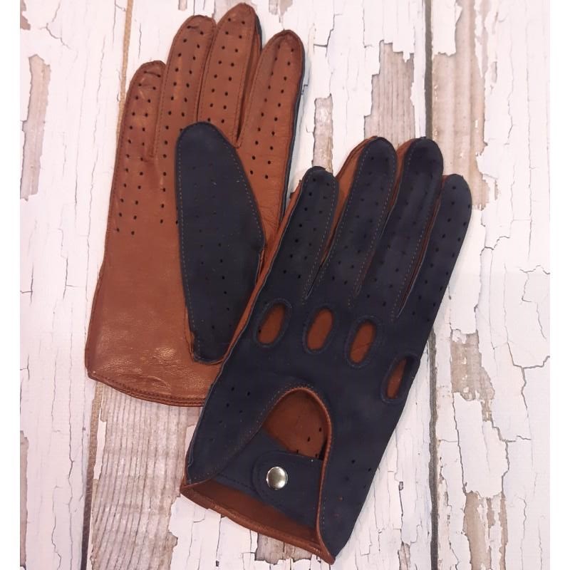 

Мужские перчатки для вождения комбинированные GlovesUA мод.275 р.10,5 темно-синий/светлый коньяк ( шов наружу)