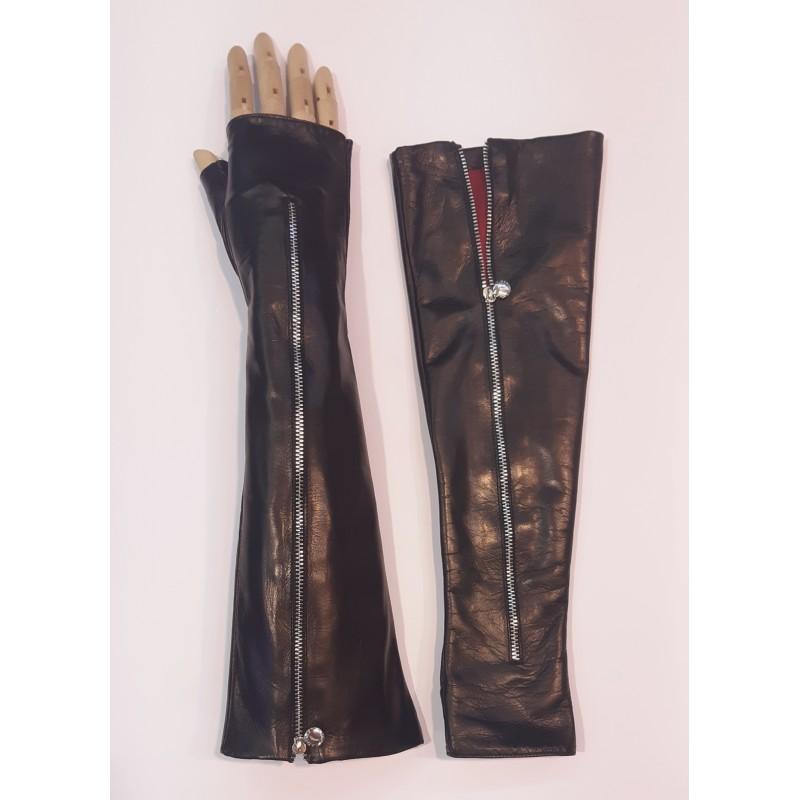 

Женские длинные перчатки митенки кожаные GlovesUA мод.382-40-M р.7 черные