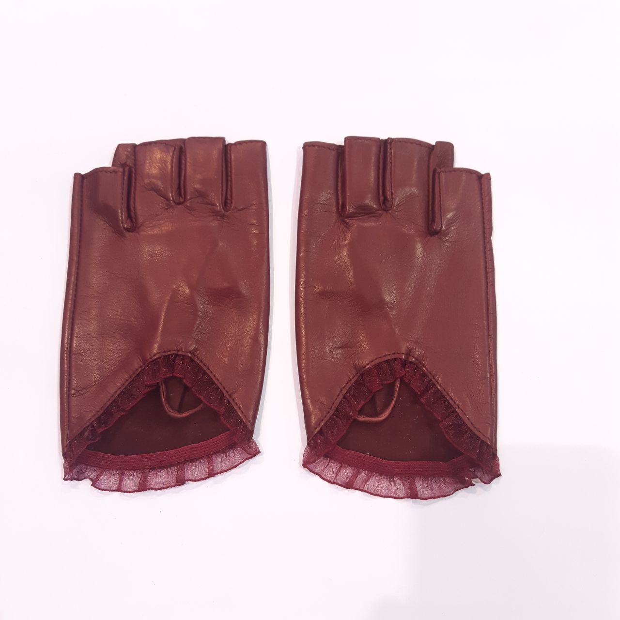 

Женские перчатки митенки кожаные GlovesUA мод.267 р.8 бордо