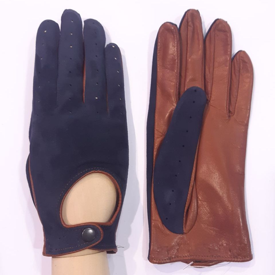 

Женские автомобильные кожаные перчатки GlovesUA мод.274 р.6 джинс/кирпичные