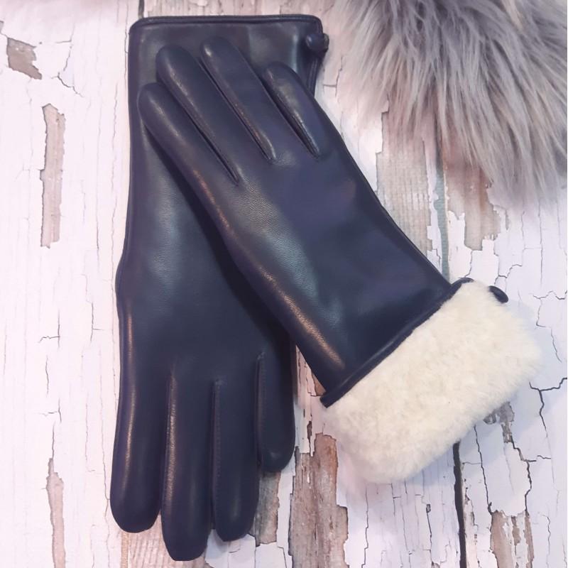 

Женские перчатки кожаные с мехом GlovesUA мод.043 р.8,5 джинс (мех овчина)