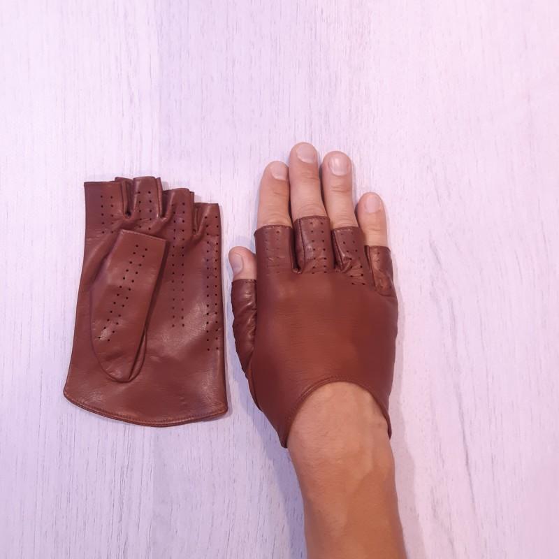 

Мужские перчатки митенки кожаные GlovesUA мод.315 р.11 коньяк ( без отверстий)