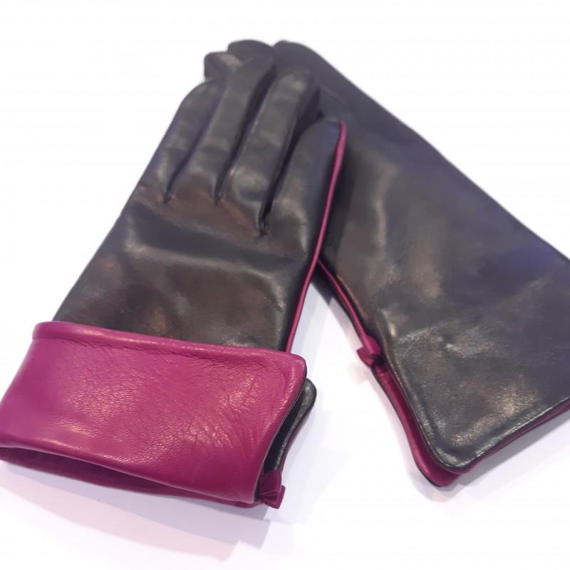 

Женские перчатки кожаные GlovesUA мод.152 р.8 черный/орхидея
