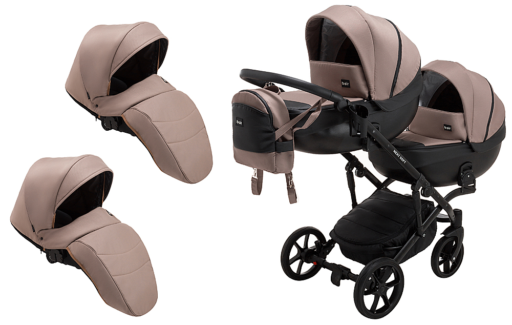 

Коляска 2 в 1 для двойни Bair Next DUO Soft 03 темный капучино