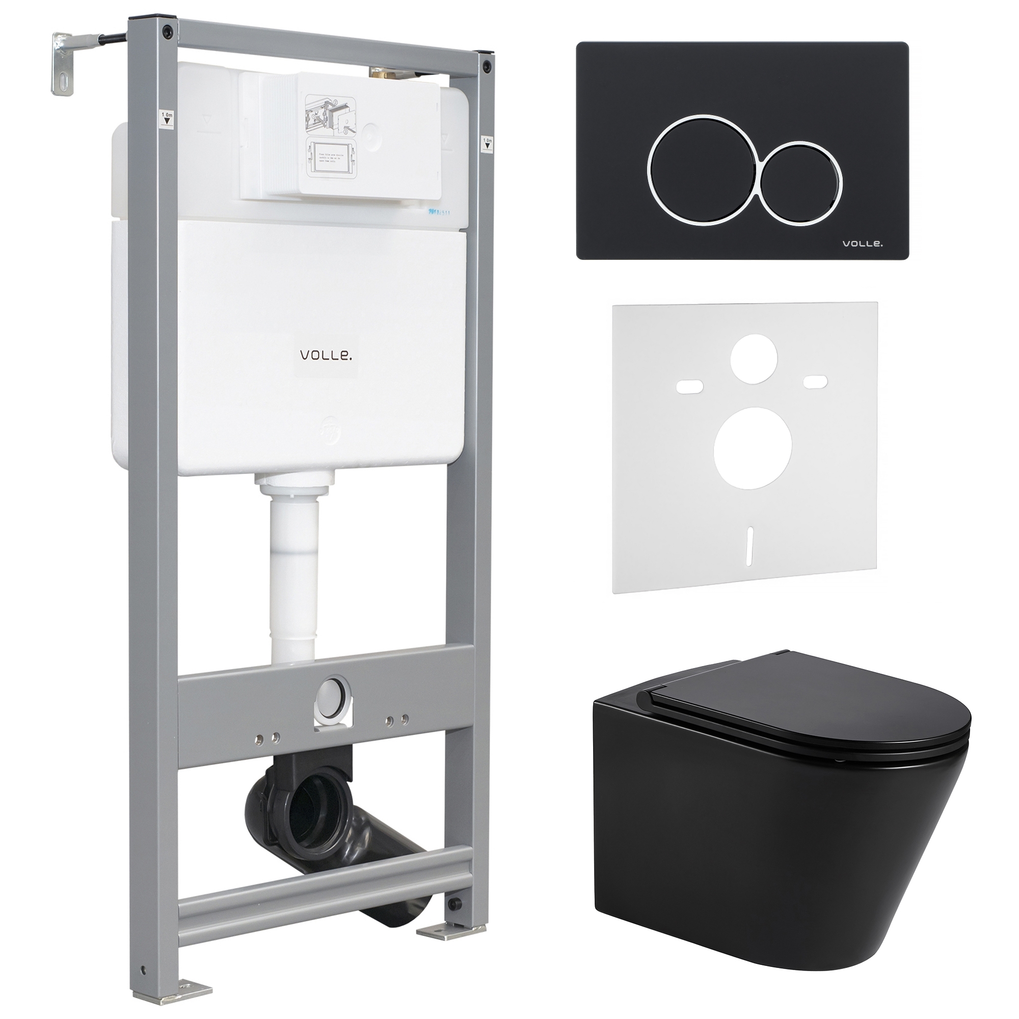 

Инсталляция VOLLE MASTER EVO+унитаз Volle NEMO BLACK Rimless+сиденье Slim slow-closing+клавиша черная VISO(13-17-316 Black+212010+222123)