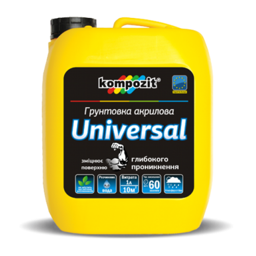 

Грунтовка Kompozit UNIVERSAL 10л - акриловый грунтовочный состав глубокого проникновения, укрепляющий