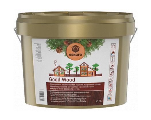 

Антисептик Eskaro Good Wood 2,7 л - на масляной основе предназначен для деревянных фасадов и срубов