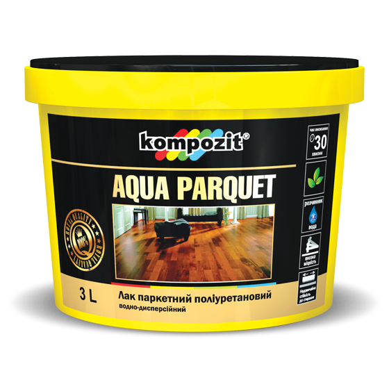 

Лак паркетный полиуретановый Kompozit AQUA PARQUET Шелковисто-матовый 3 л