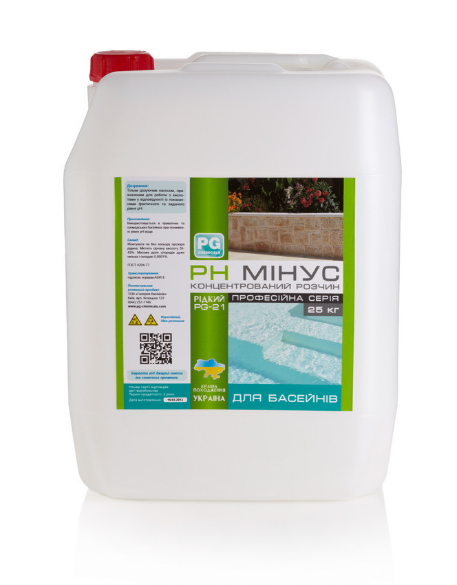 

Химия для бассейна PG chemicals,PG-21 рН минус жидкий 25 кг