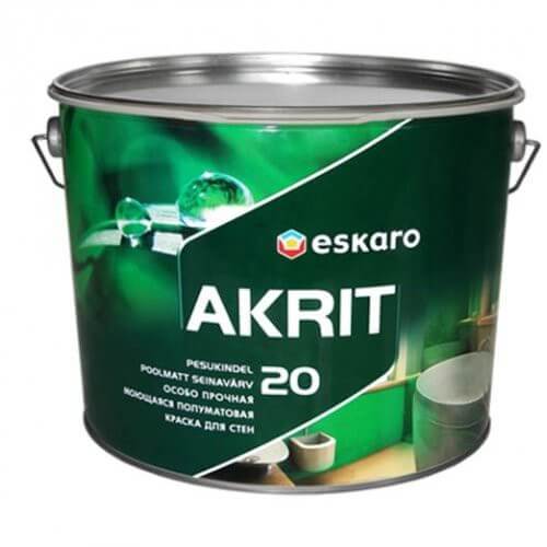

Краска для стен акрилатная Eskaro Akrit 20 9,5 л Белая, Краска латексная интерьерная, устойчиво к истиранию, выдерживает многократную влажную