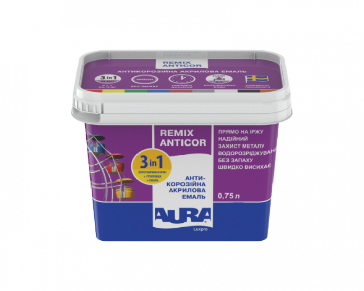 

Эмаль акриловая Aura Luxpro Remix Anticor RAL 5005, синяя 0,75 л - антикоррозионная быстровысыхающая грунтовка