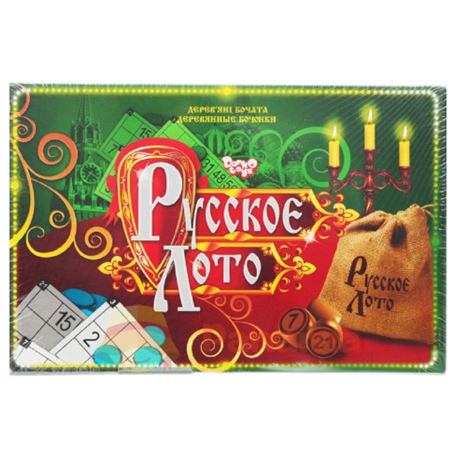 

Настольная игра 90 деревянных бочат, 24 карточки 100 фишек в коробке 34х22х6,5 см Русское Лото