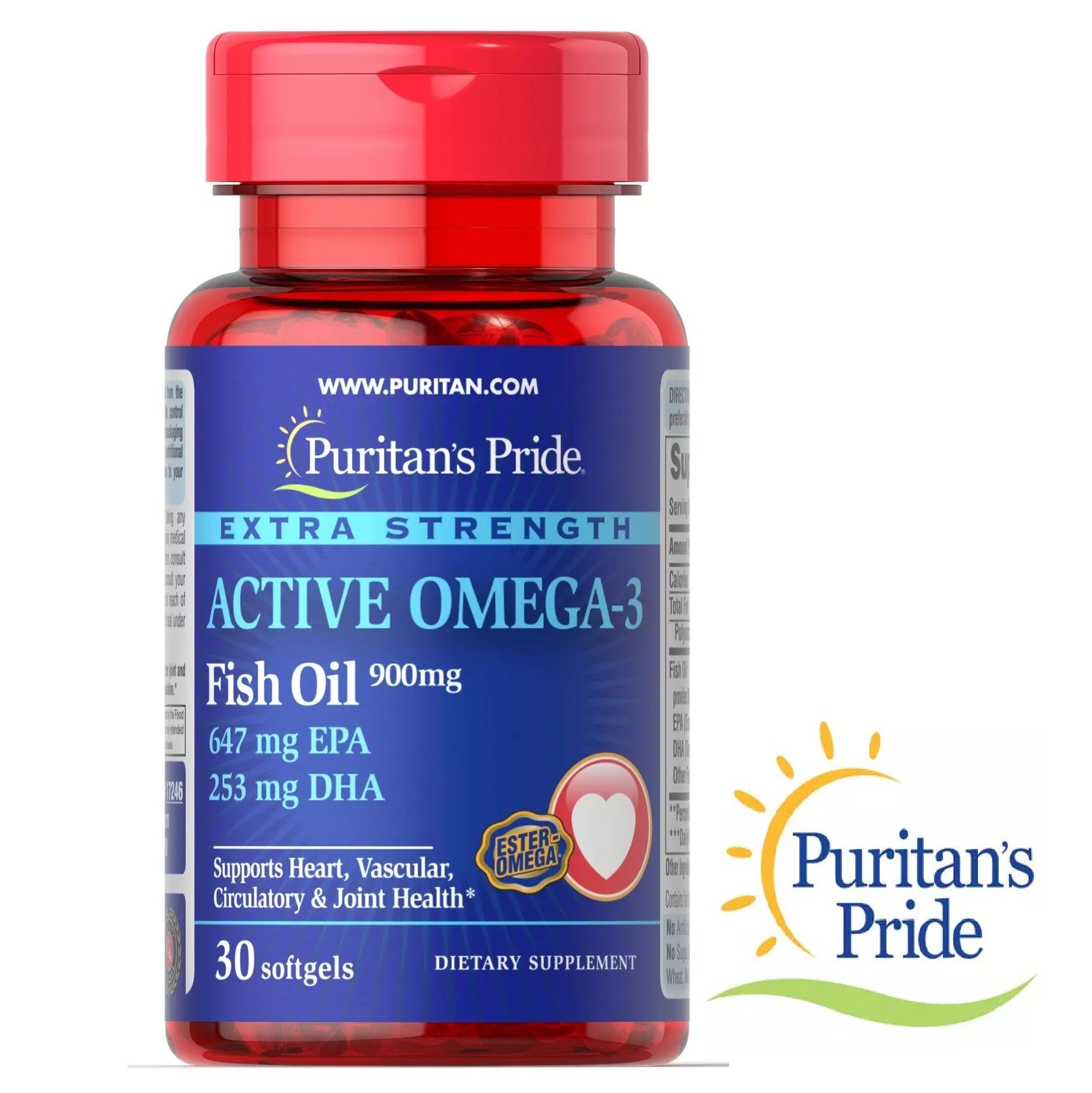 

Рыбий жир Puritan's Pride Extra Strength Active Omega-3 Fish Oil 900 mg 30 гелевых капсул 1209