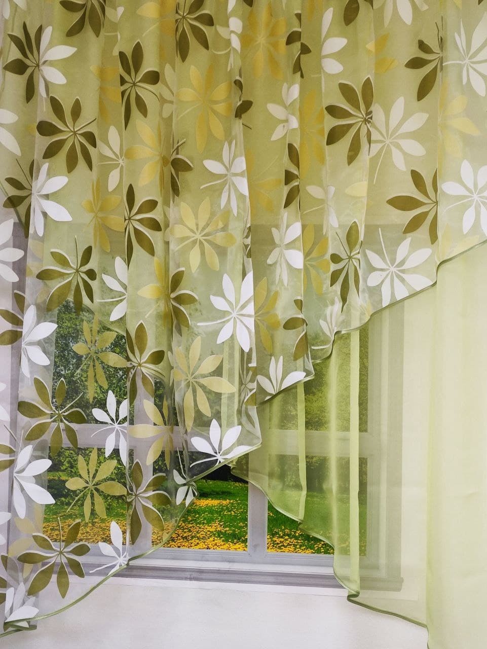 

Тюль на кухню "Оливковые цветы" 280х170