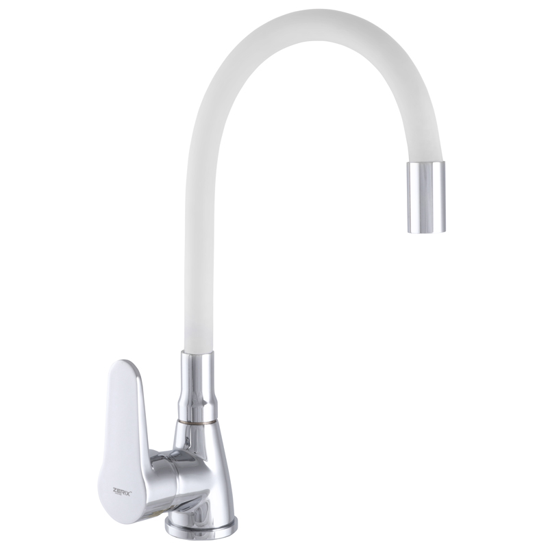 

Cмеситель для кухни однорычажный с гибким изливом ZERIX SOP7 146 белый силумин ZX2660