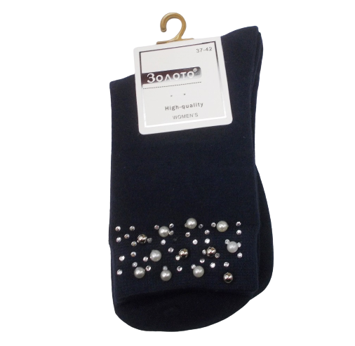 

Носки со стразами и бусинами Золото У212 - темно-синие, Носки со стразами и бусинами Золото У212 37-42 темно-синие