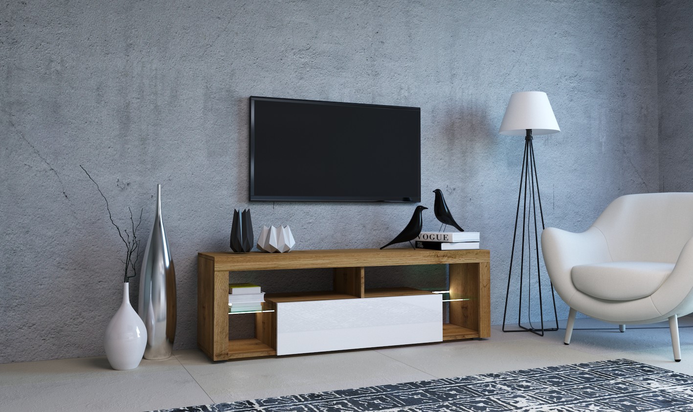 

Тумба под телевизор TVshka Everest 160.2x32x50.5 см дуб вотан/белый глянец