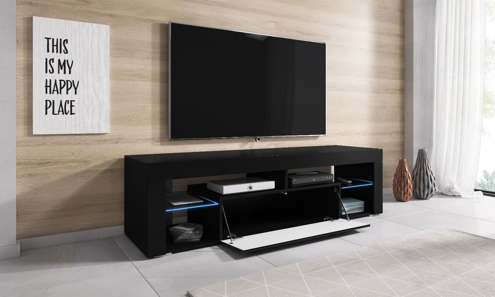 

Тумба под телевизор TVshka Hugo 160 160.2x32x50.5 см черный/черный глянец