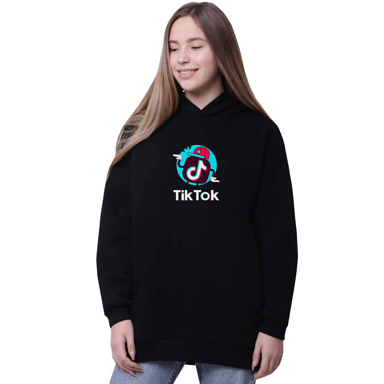

Худи для девочек удлиненный ТикТок (TikTok) Черный (35962-1712-8) 176 см