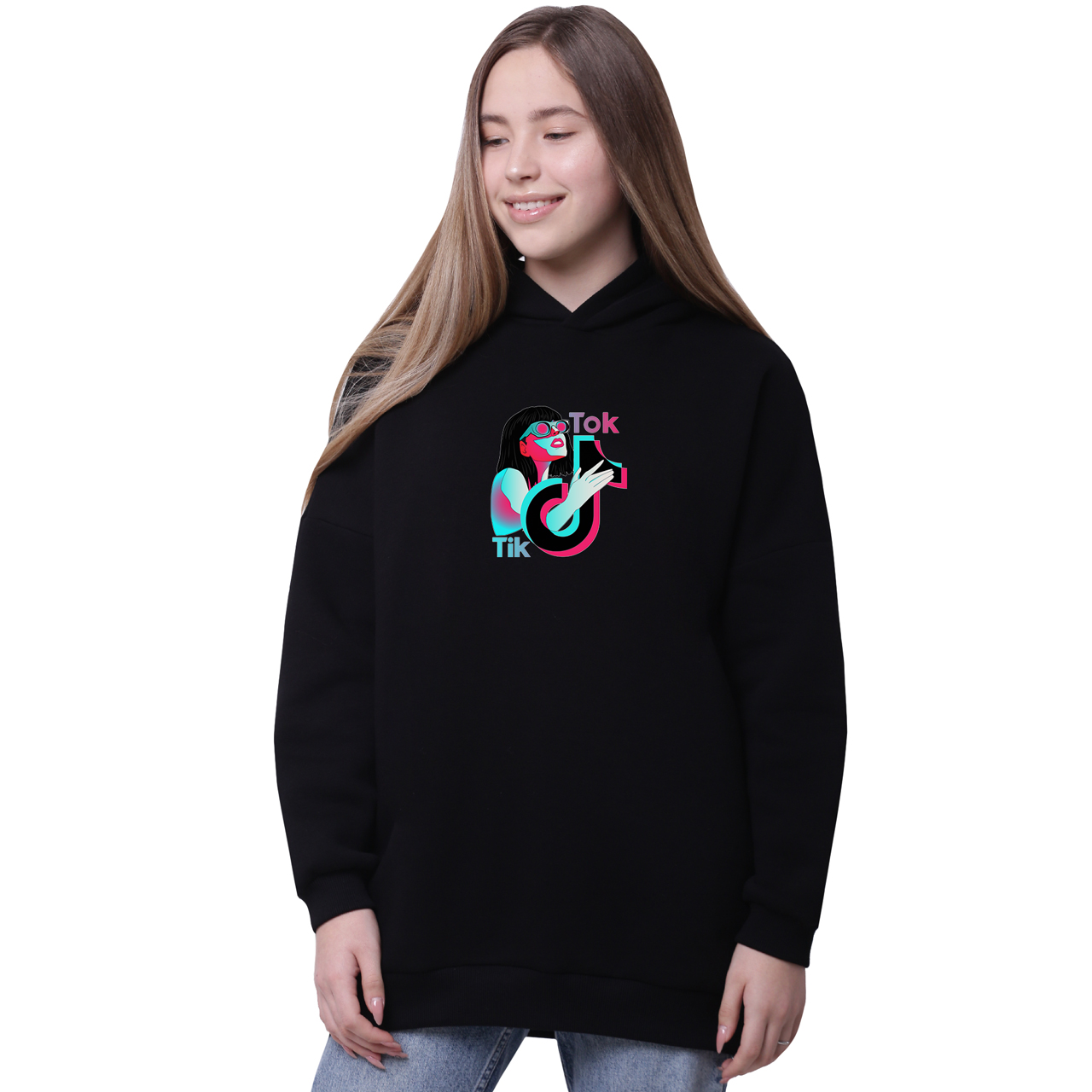

Худи для девочек удлиненный ТикТок (TikTok) Черный (35962-1647-8) 176 см