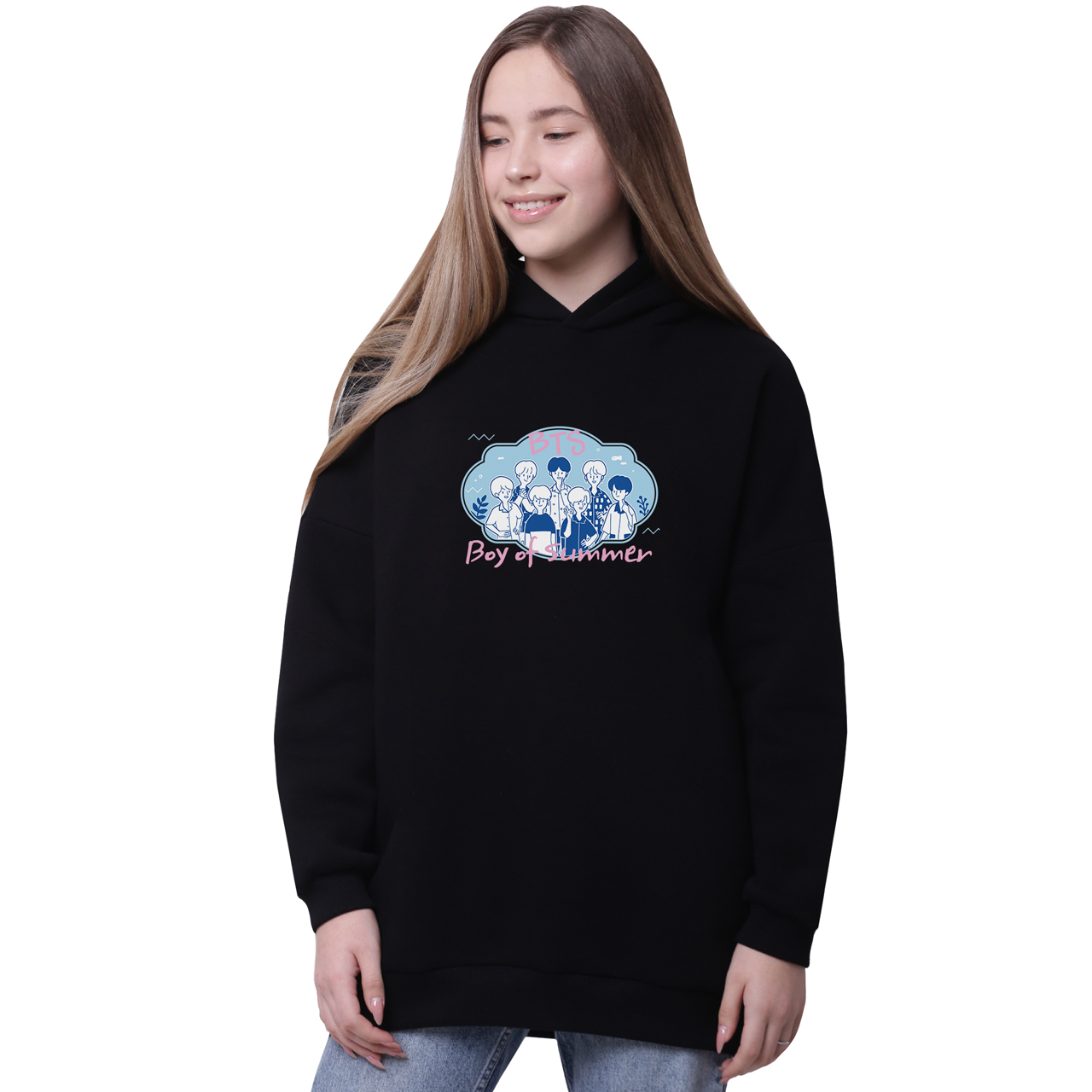 

Худи для девочек удлиненный БТС (BTS) Черный (35962-3266-8) 176 см