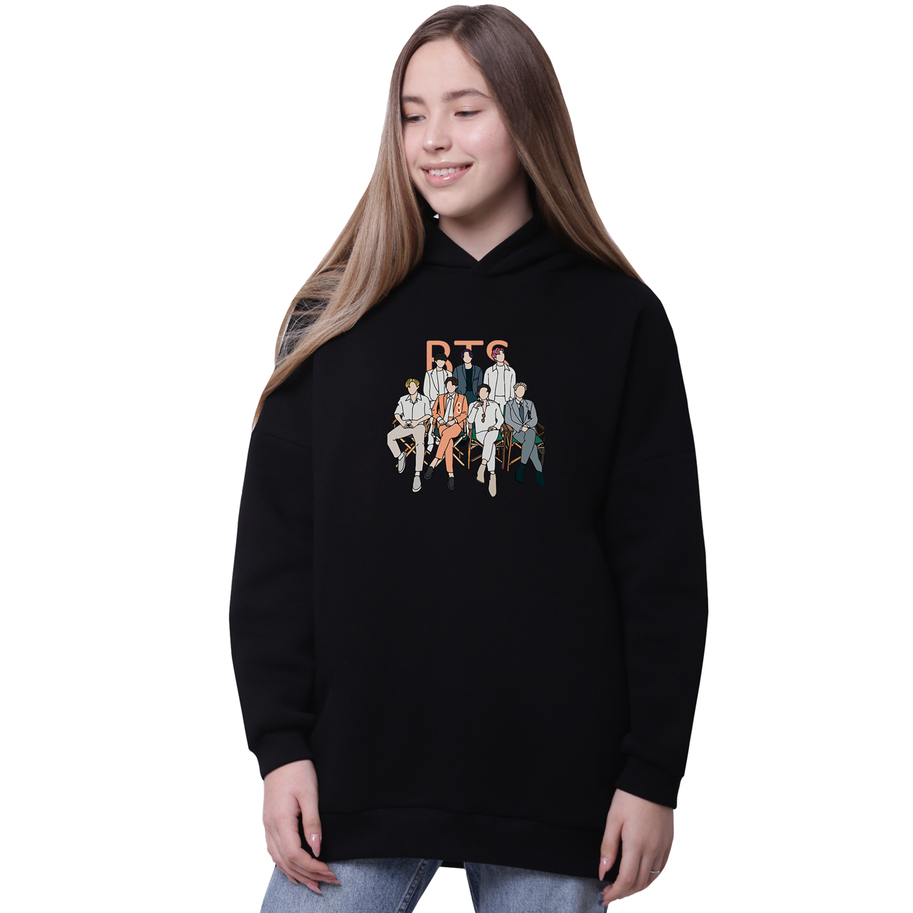 

Худи для девочек удлиненный БТС (BTS) Черный (35962-3264-6) 164 см