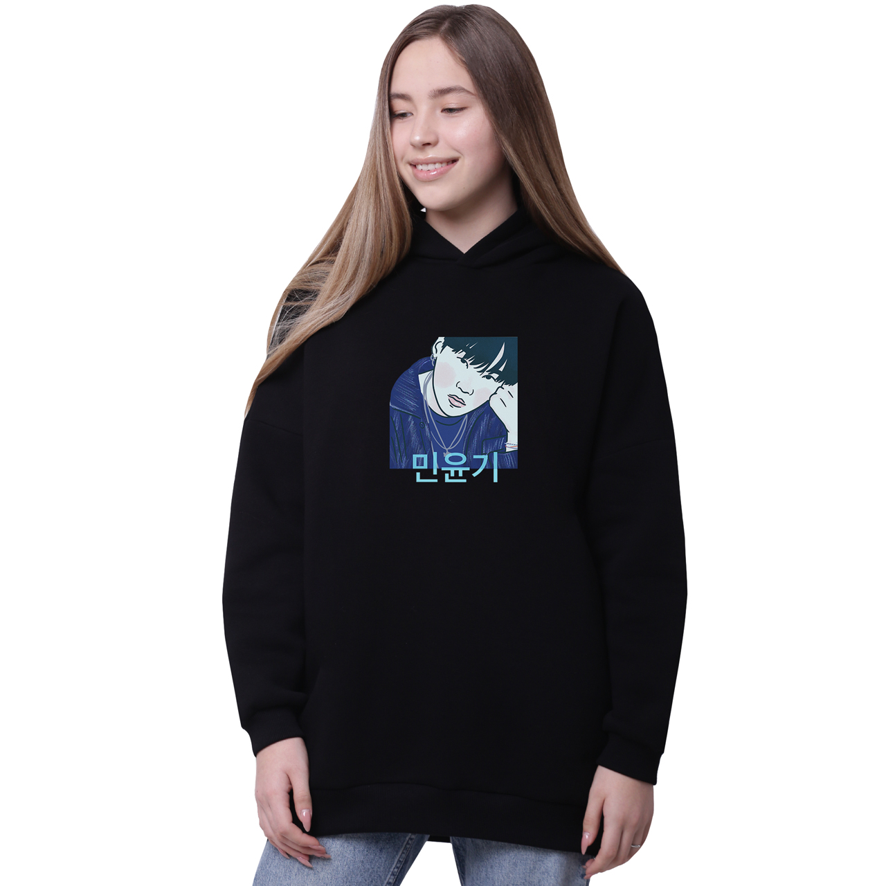 

Худи для девочек удлиненный Мин Юнги БТС (Min Yoongi BTS) Черный (35962-3260-8) 176 см