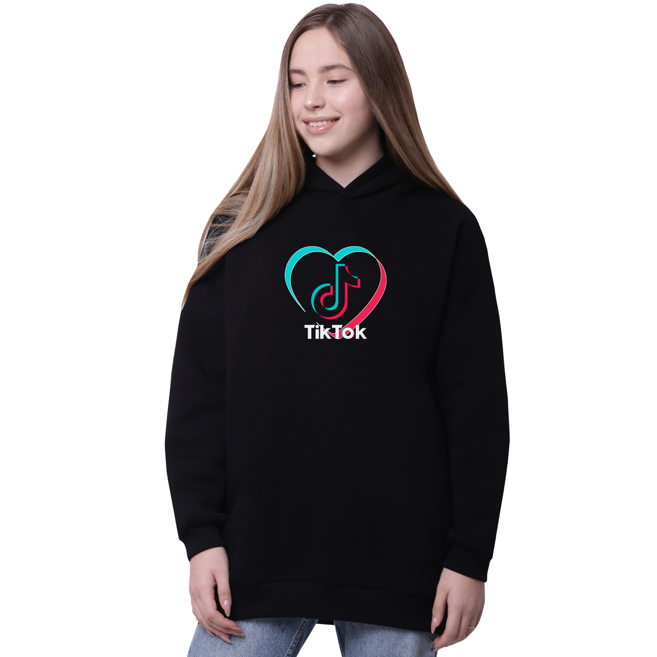 

Худи для девочек удлиненный ТикТок (TikTok) Черный (35962-1941-3) 146 см