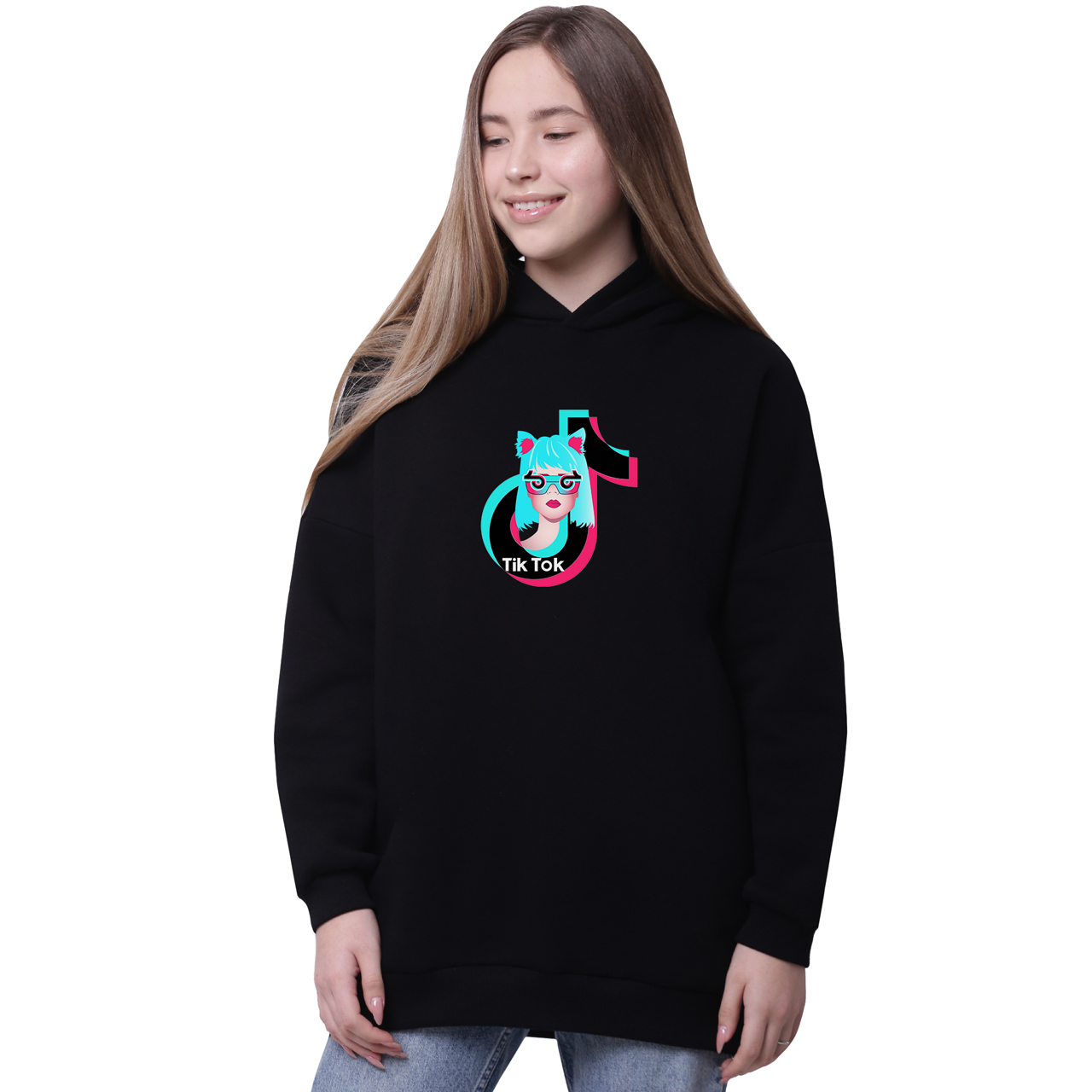 

Худи для девочек удлиненный ТикТок (TikTok) Черный (35962-1648-3) 146 см