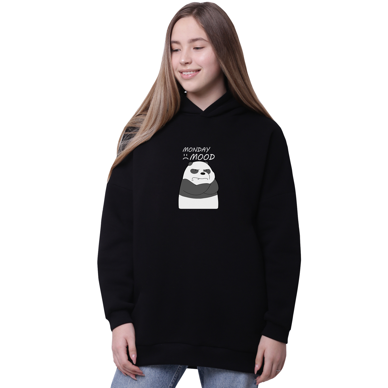 

Худи для девочек удлиненный Вся правда о медведях (We Bare Bears) Черный (35962-2899-2) 140 см