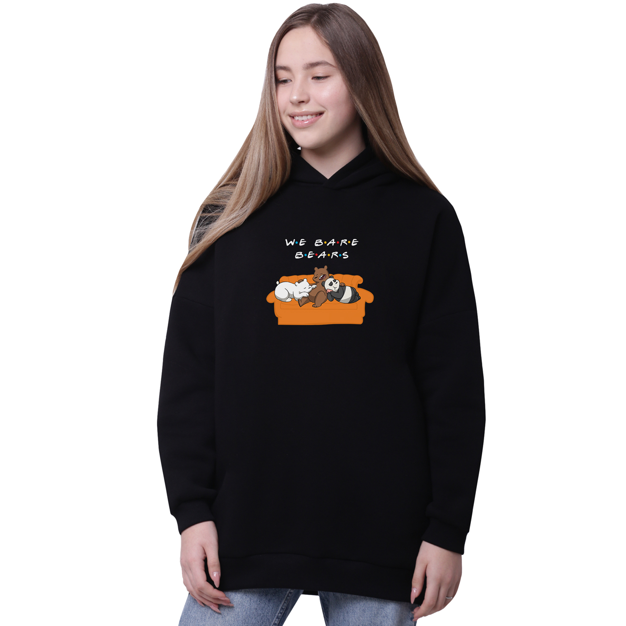 

Худи для девочек удлиненный Вся правда о медведях (We Bare Bears) Черный (35962-2890-5) 158 см