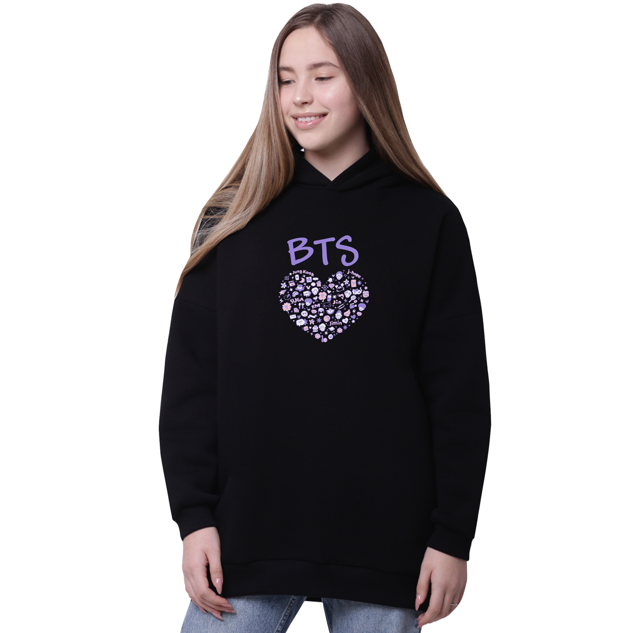 

Худи для девочек удлиненный БТС (BTS) Черный (35962-3268-7) 170 см