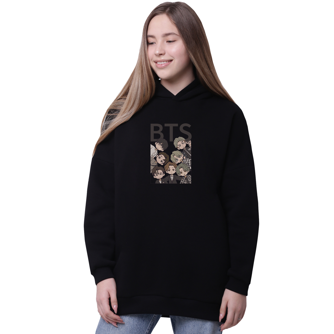 

Худи для девочек удлиненный БТС (BTS) Черный (35962-3275-8) 176 см