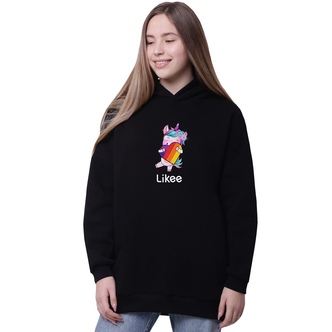 

Худи для девочек удлиненный Лайк Единорог (Likee Unicorn) Черный (35962-1469-8) 176 см