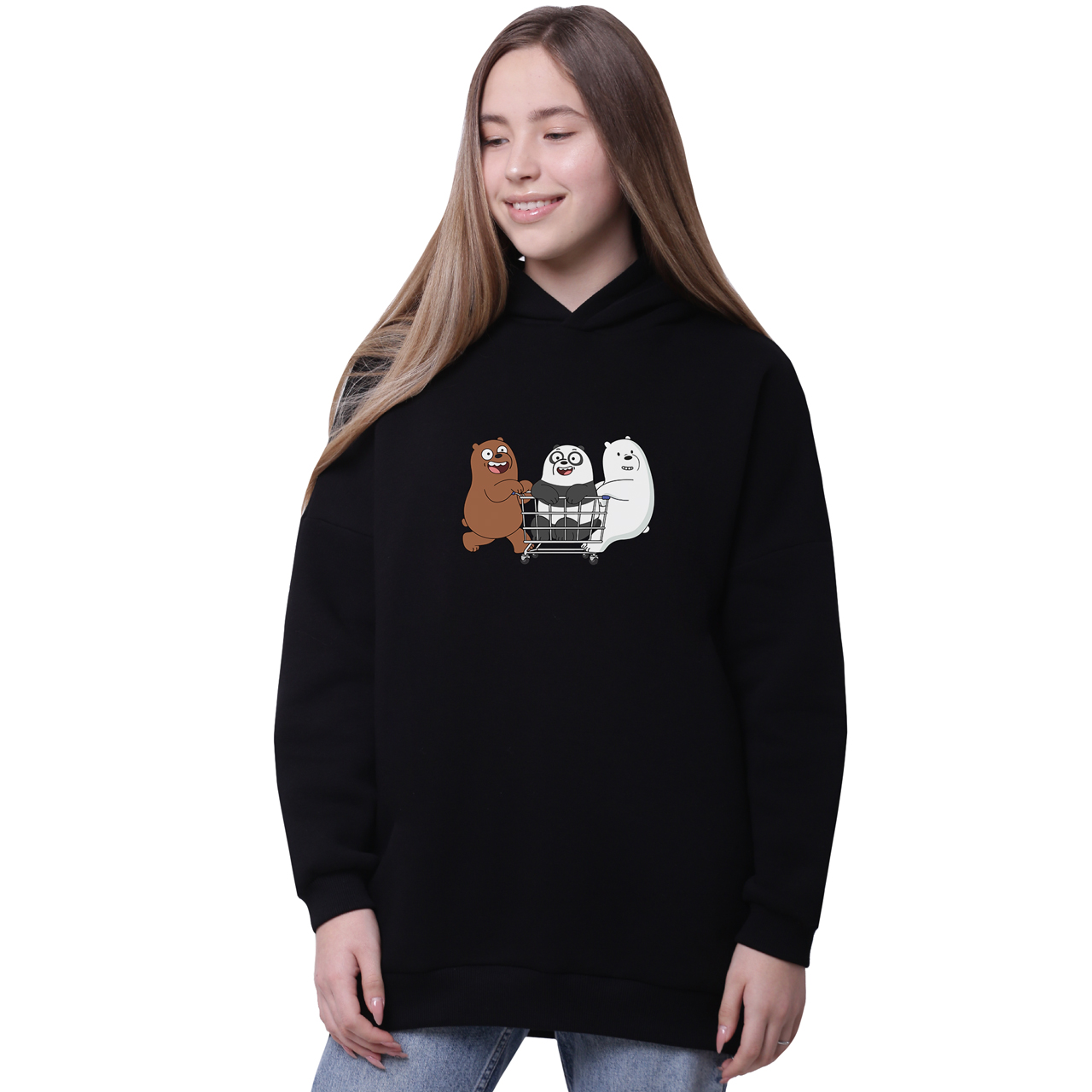 

Худи для девочек удлиненный Вся правда о медведях (We Bare Bears) Черный (35962-2891-2) 140 см